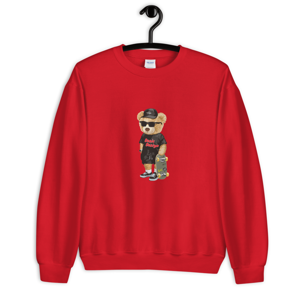 Rode sweater met een stoere print op de voorkant.