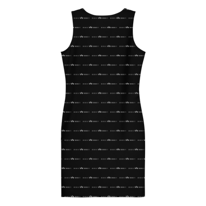Zwarte jurk met logo all over print.